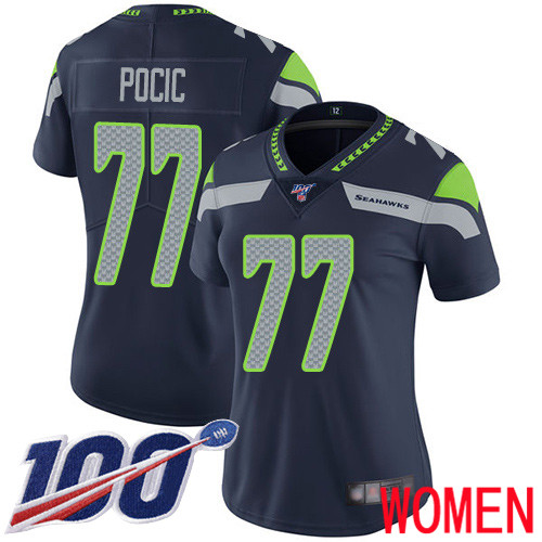 Seattle Seahawks Limited Navy Blue Women Ethan Pocic Home Jersey NFL Football #77 100th Season Vapor Untouchable